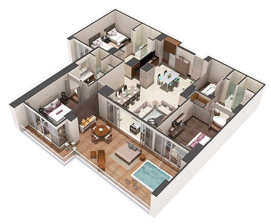 three bedroom spa tower floor plan